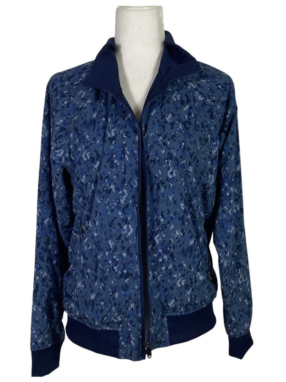Athleta Jacket Womens M Brooklyn Bomber Jacket II Blue Captivate Chrome Full Zip